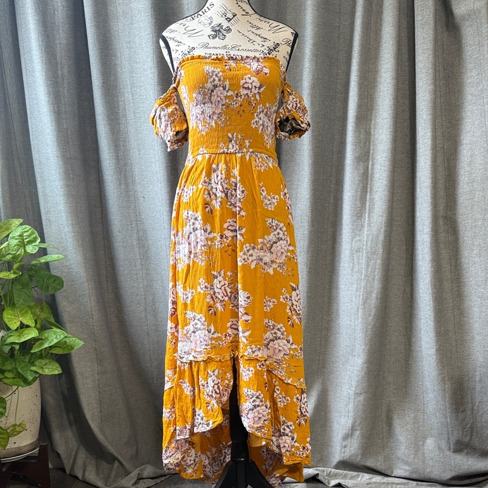 Hot Kiss Yellow Floral High Low Dress